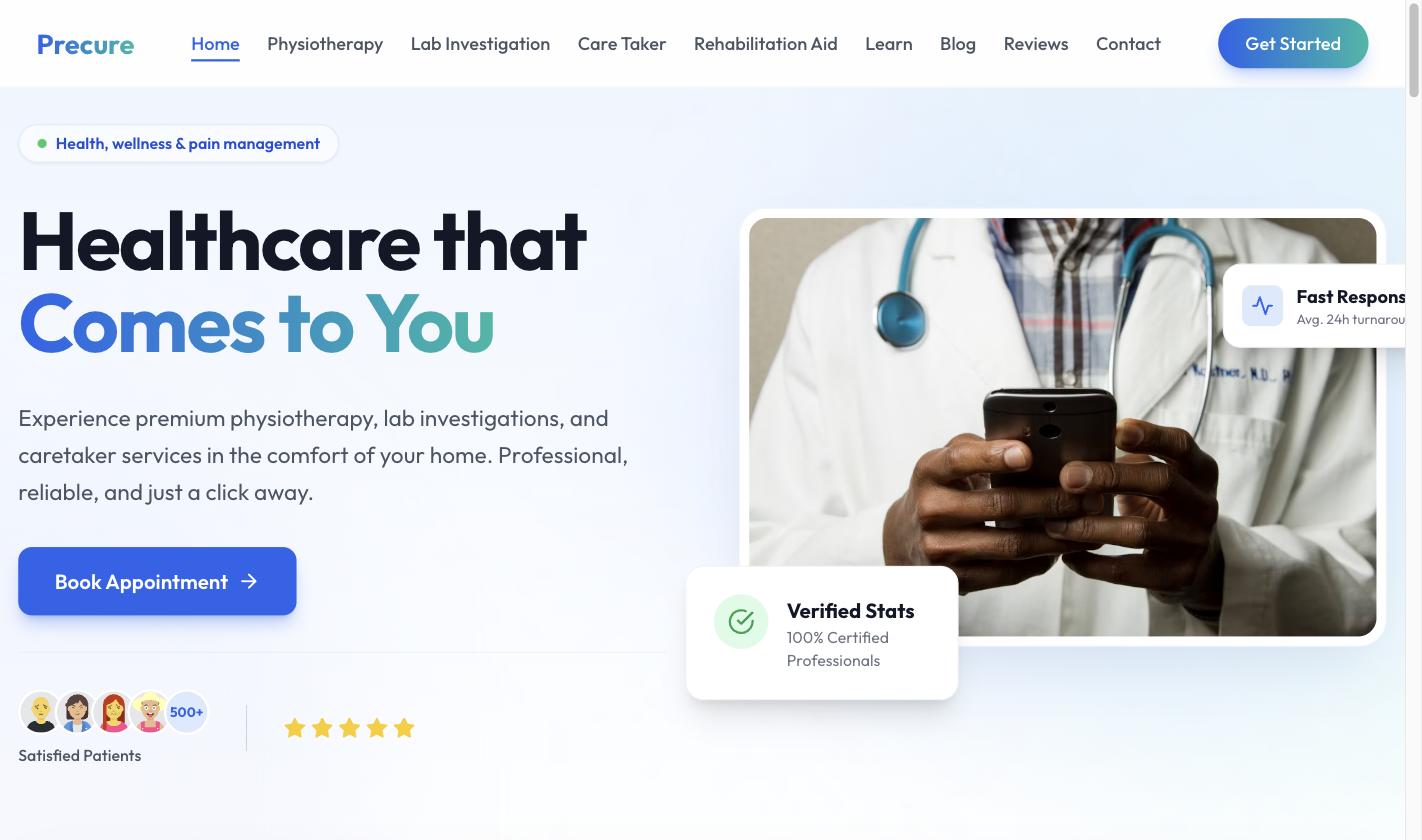 Precure — Healthcare platform website by AsterWeb